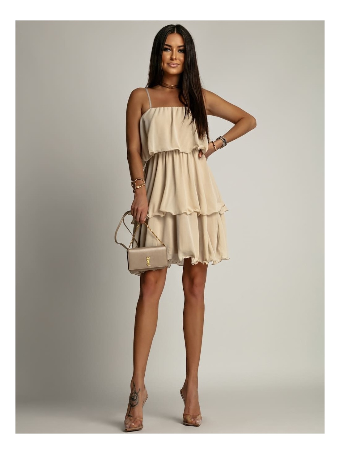 Beige summer dress with ruffles 5062